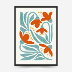 Obraz premium Abstract floral posters template. Modern trendy Matisse minimal style. Pink and blue colors. Hand drawn design for wallpaper, wall decor, print, postcard, cover, template, banner. 