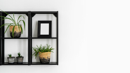 wall shelf for home decor on copy space white background