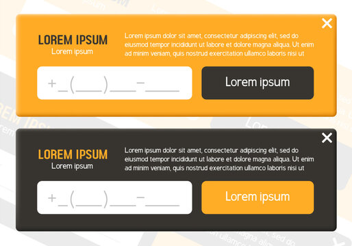 Feedback form. Free call form, call me. Orange and black forms in claymorphism style. Vector clipart. 