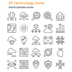 Set of technology and innovation icons. outline style