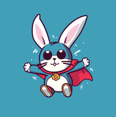 Cute superhero bunny with red cape