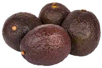 Four avocados isolated on white or transparent background