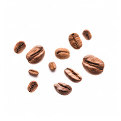 Coffee beans in flight on a white background