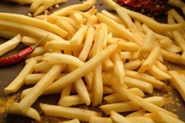 Delicious french fries. Template for restaurants. Food photography. Generative AI.