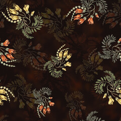 Botanical flower with dark coffee color matching digital and textile print design