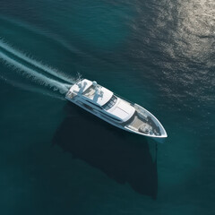 Yacht in the sea, top view. AI generative.