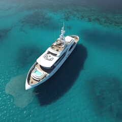 Yacht in the ocean, top view. AI generative.