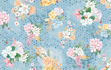 pattern with flowers romantic pastel blue