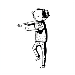 Funny sleeping man walks in pajamas. Cartoon vector illustration.