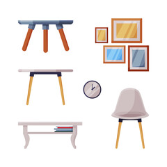 Modern Room Interior Design with Comfy Furniture and Home Decor Vector Set