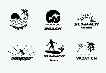 Summer typographic with sun, sea and beach in retro style © piixypeach