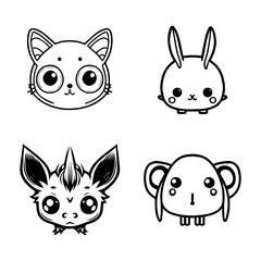 cute kawaii mytical creature animal logo collection set hand drawn line art illustration
