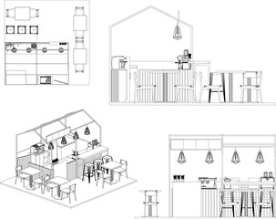 Modern minimalist cafe illustration vector sketch