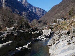Salti bridge in February.Lavertezzo, Switzerland.