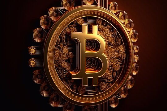 Bitcoin Logo, Gold Pattern. Generative AI