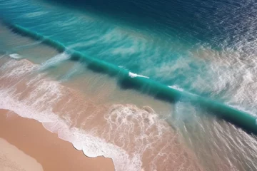 Fototapeten Beautiful beach and waves in the sea, drone view. AI generative. © Iaroslav