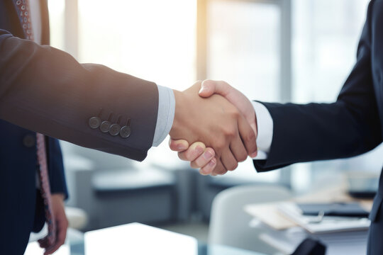 Business people shaking hands after agreement of business deal.