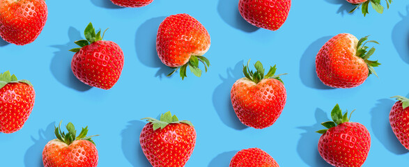 Fresh red strawberries overhead view - flat lay
