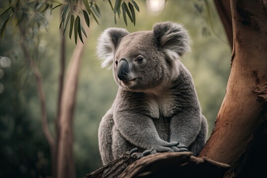 Koala bear relaxing in a tree.in a forest.