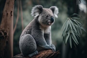 Koala relaxing in a tree create with generative ai technology.