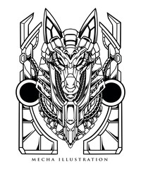 Anubis head mech vector line art style illustration