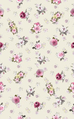 Fototapeta na wymiar Watercolor flower with cream color ground textile and digital print seamless pattern