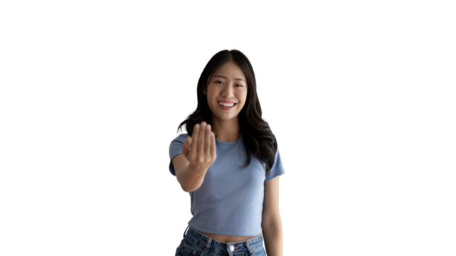 Women beckoning or inviting them to pay attention, Suggest to click or apply with me, Giving assistance and acceptance, Calling with one finger, Come and get me, Woman on PNG file.