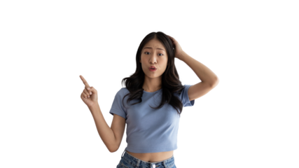 Asian woman pointing finger inviting click here, It is recommended to follow this direction or click on this link, Space for promotion here, Register or apply for membership, Click here.