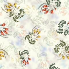 Fototapeta na wymiar Textile print flower seamless pattern on white ground