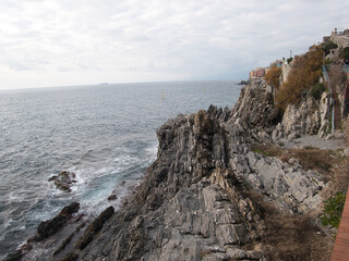 Fototapeta na wymiar Ligurian sea. On the shores of Nervi (municipality of Genoa), Italy.