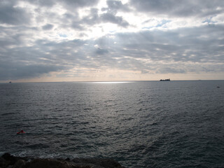 Ligurian sea. On the shores of Nervi (municipality of Genoa), Italy.