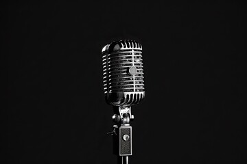 Fototapeta premium Close-up of retro microphone on background, Generative Ai