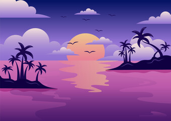 Fototapeta na wymiar Beautiful sunset landscape vector illustration