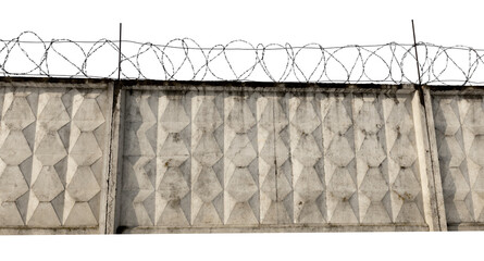 Prison wall with barbed wire on a white background. Law. Crime - Powered by Adobe