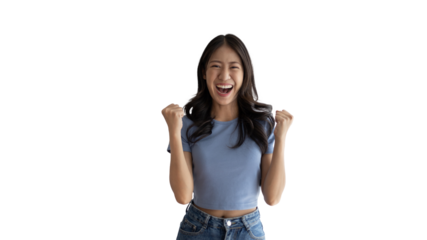 Asian woman acting shocked or surprised isolated on background,  Looking camera, Concept acts according to the emotions and feelings of excitement and shock, PNG File, Copy space.
