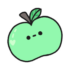 Hand-drawn Cute Green Apple, Cute fruit character design in doodle style