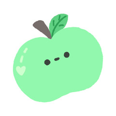 Hand-drawn Cute Green Apple, Cute fruit character design in doodle style