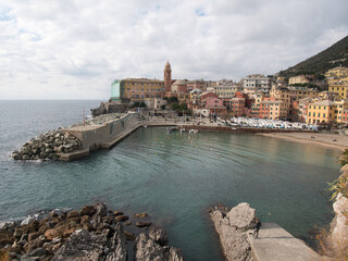 Ligurian sea. On the shores of Nervi (municipality of Genoa), Italy.