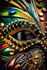 Mysterious Gold and Shiny Decor: a Traditional Fantasy Face from Rio's Carnival Costume: Generative AI