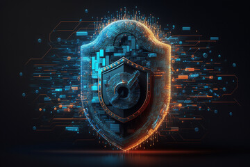 Security data cyber lock concept. Secure anti virus digital computer protection. Cybersecurity firewall crime prevention. Ai generated