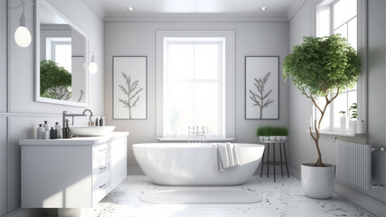 Naklejka na ściany i meble luxury apartment bathroom interior design by generative ai