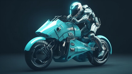Fototapeta na wymiar Futuristic Sport Bike Riding Robot Motorcycle