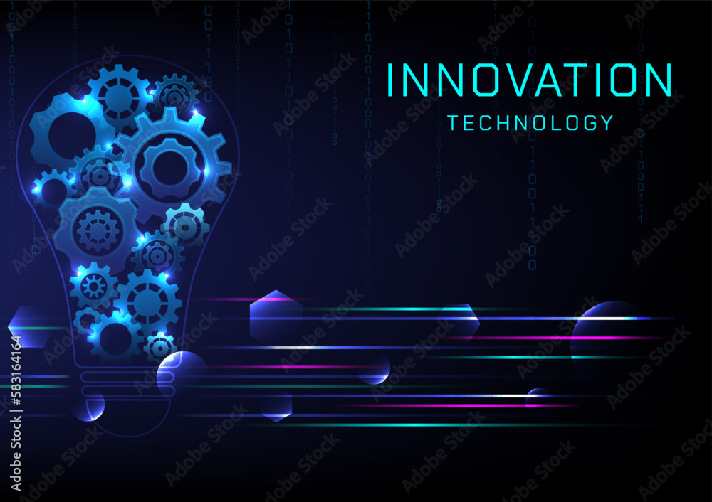 Poster abstract background innovation light bulb technology there is an inner cog with a bright glow. multi