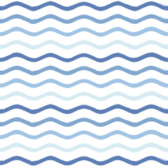 Seamless Wave Pattern, Hand drawn water sea vector background. Wavy beach print, curly grunge paint lines, watercolor stripes
