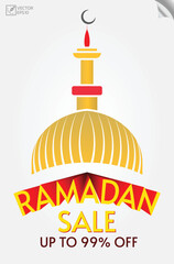 Obraz premium Ramadan Special Discount up to 99 Percent off. banner, sticker and label. Ramadan Eid Sale Special Offer.