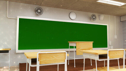 Blank green board for chalk indoor school