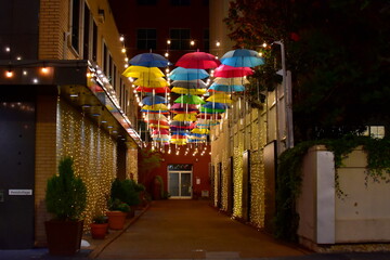 Fototapeta na wymiar Umbrella Alley - West Village, Chattanooga, Tennessee