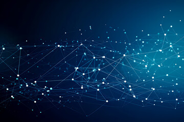 Fototapeta premium Blue network background, white dots and line connection over a blue gradient background