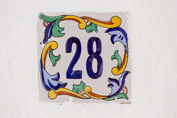 Old Weathered House Number 28, Tile on Wall