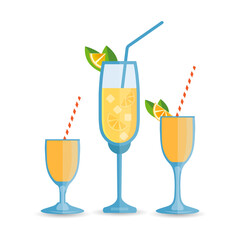 Mimosa Drink Illustrations Collections Design, Glass Alcohol Juice Party Brunch Champagne Isolated Cafe Bar Ice Art, Lemon Lime Mimosa Food Drawing Illustrations.